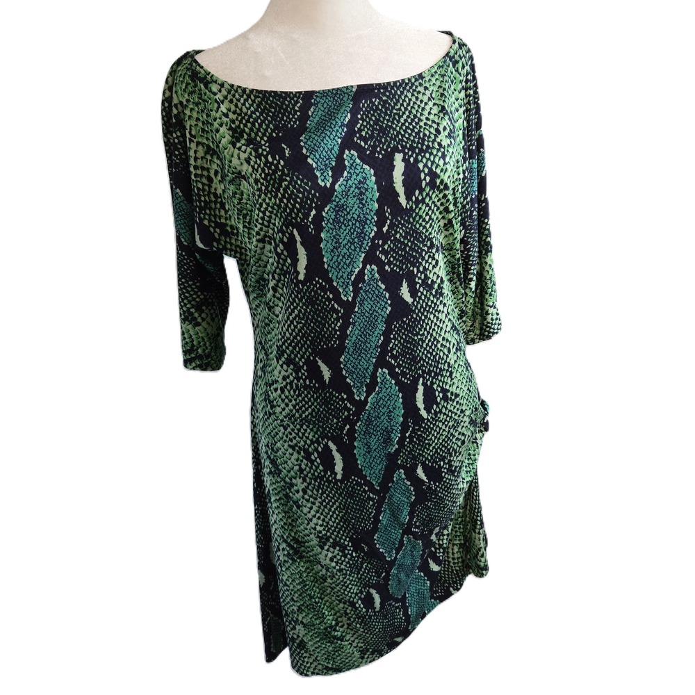 Diane von Furstenberg 100% Silk Jersey Python Print Ruched Draped Dress Size 10